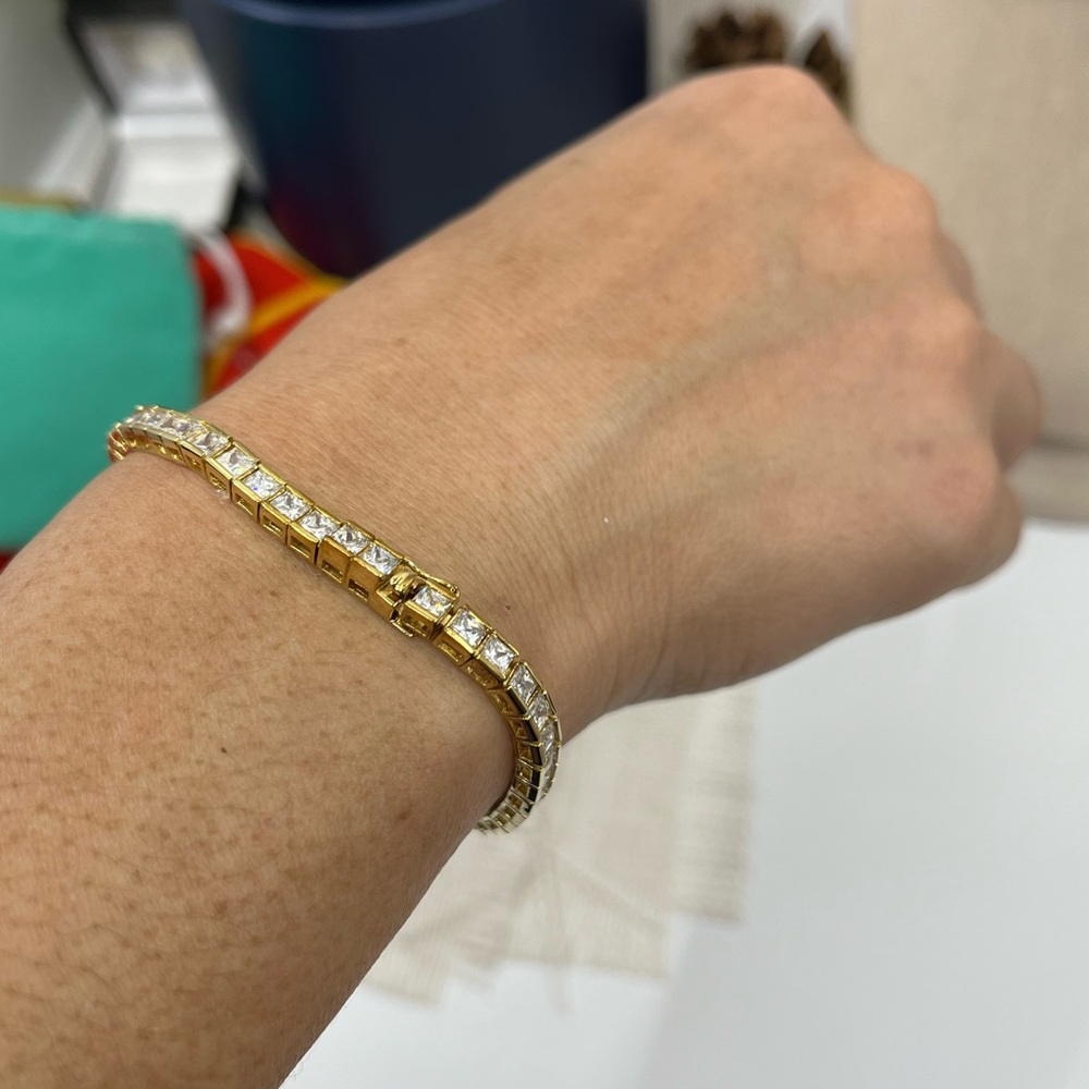 Vintage 90s Vermeil Gold Over Sterling Silver CZ Tennis Bracelet 7.25" Estate - Picture 9 of 17